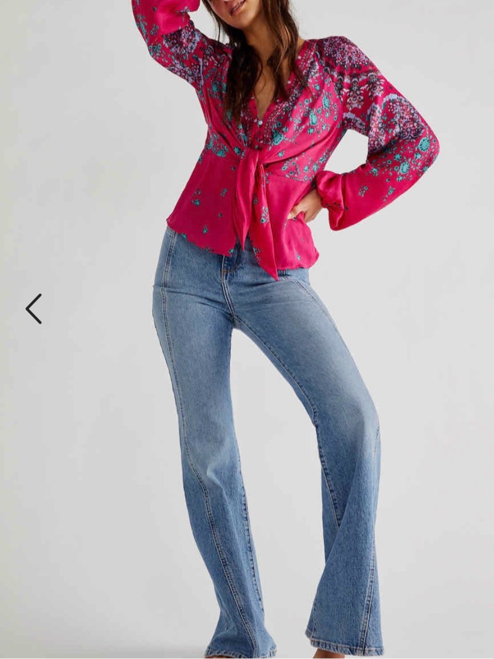 NWT Free People Run Free Blouse Pink Boho Tie Front Tunic Size XS